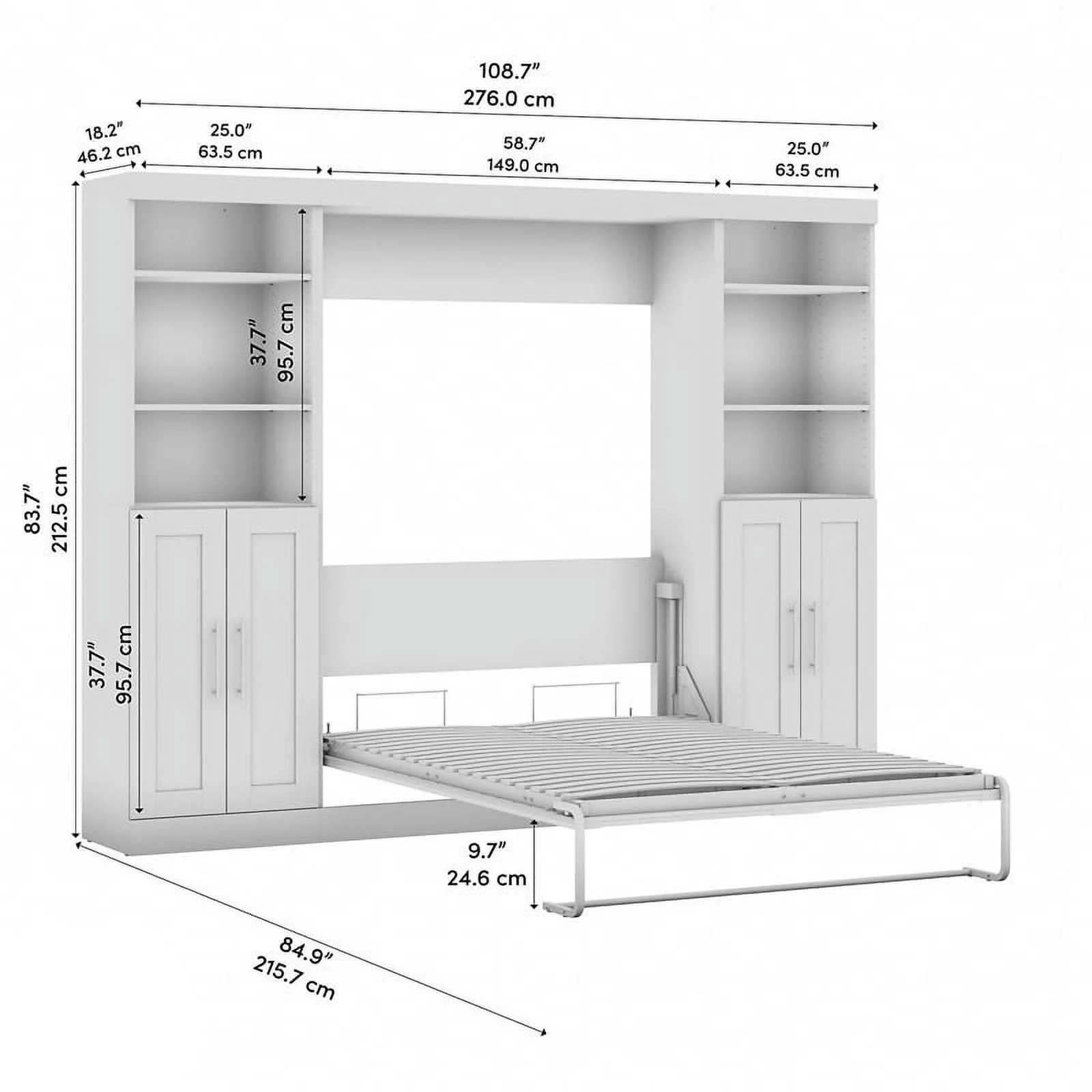 Bestar Pur 109" Engineered Wood Full Murphy Bed with Closet Storage in White