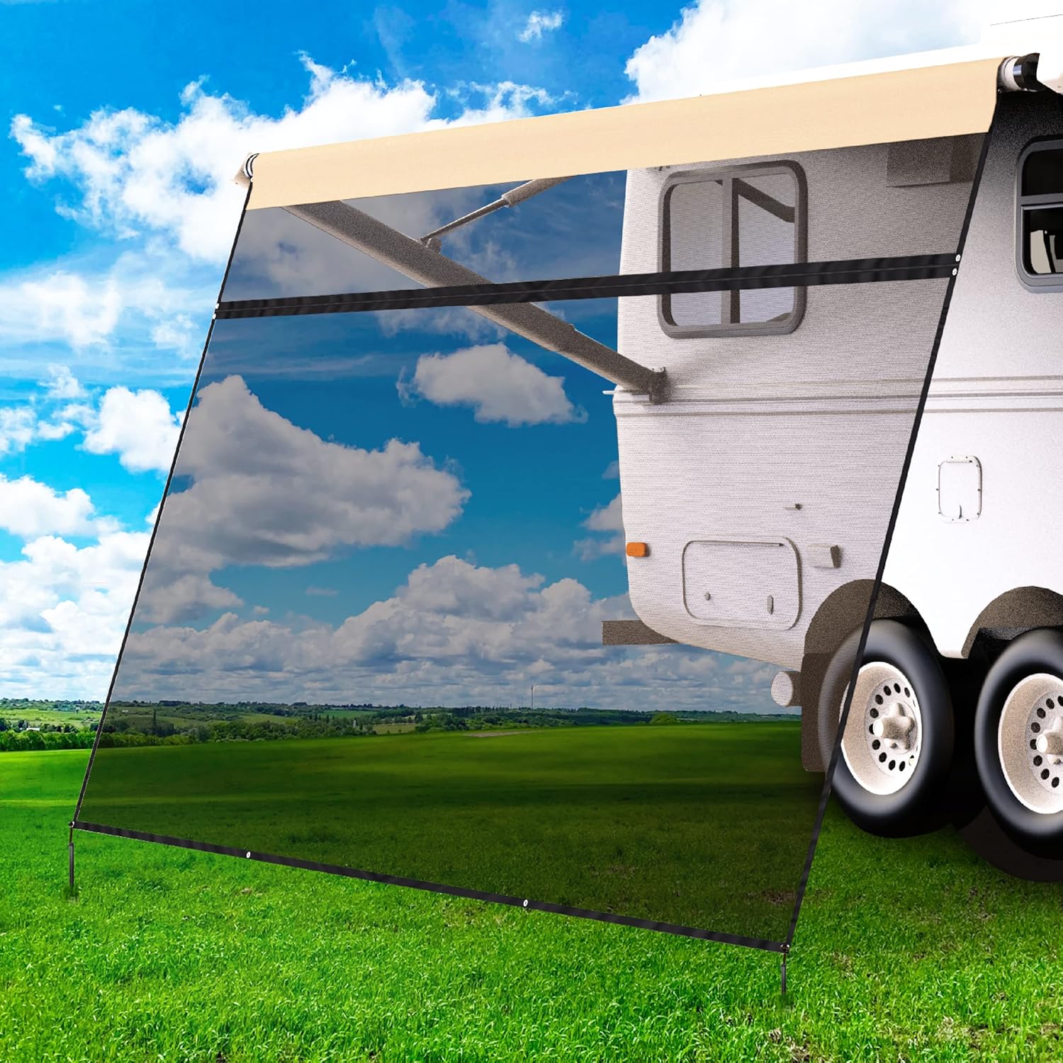 LATCH.IT RV Awning Shade Screen 7x9鈥?| Side RV Awning Screen | Mesh Awning Shade for Camper | UV-Resistant RV Awning Sunshade | Provides Wind Protection, Shade, and Privacy