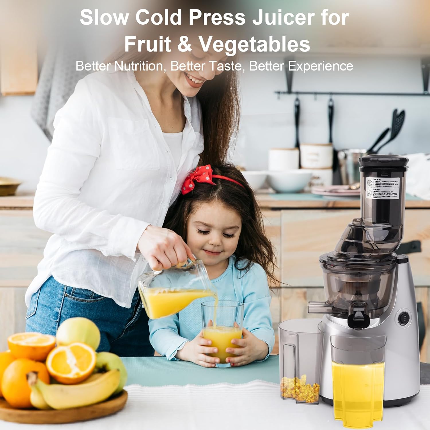 Juicer Machines,Slow Cold Press Juicer Machine, Large Chute Cold Press Juicer Extractor, Easy Clean Juicers with Higher Juice Yield, BPA-Free for Whole Fruits & Vegetables