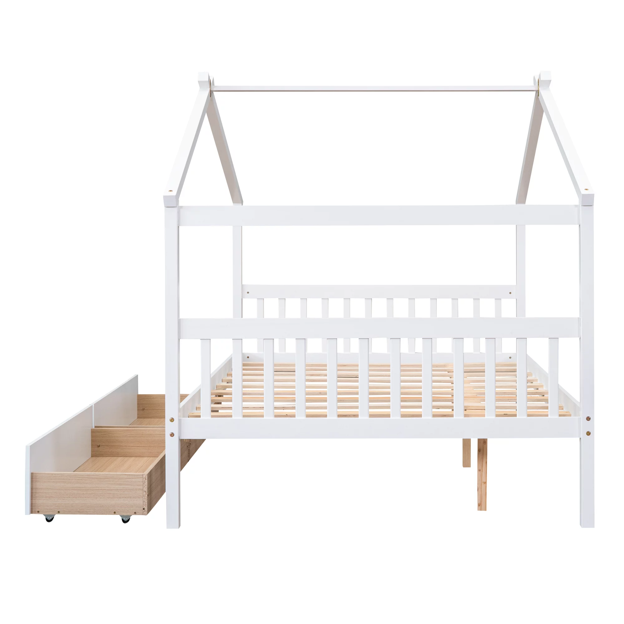 Bellemave Kids House Bed with Drawers Full Size Platform Bed with Storage Playhouse Design Wooden House Bed Frame With Headboard and Footboard for Boys Girls Teens, White