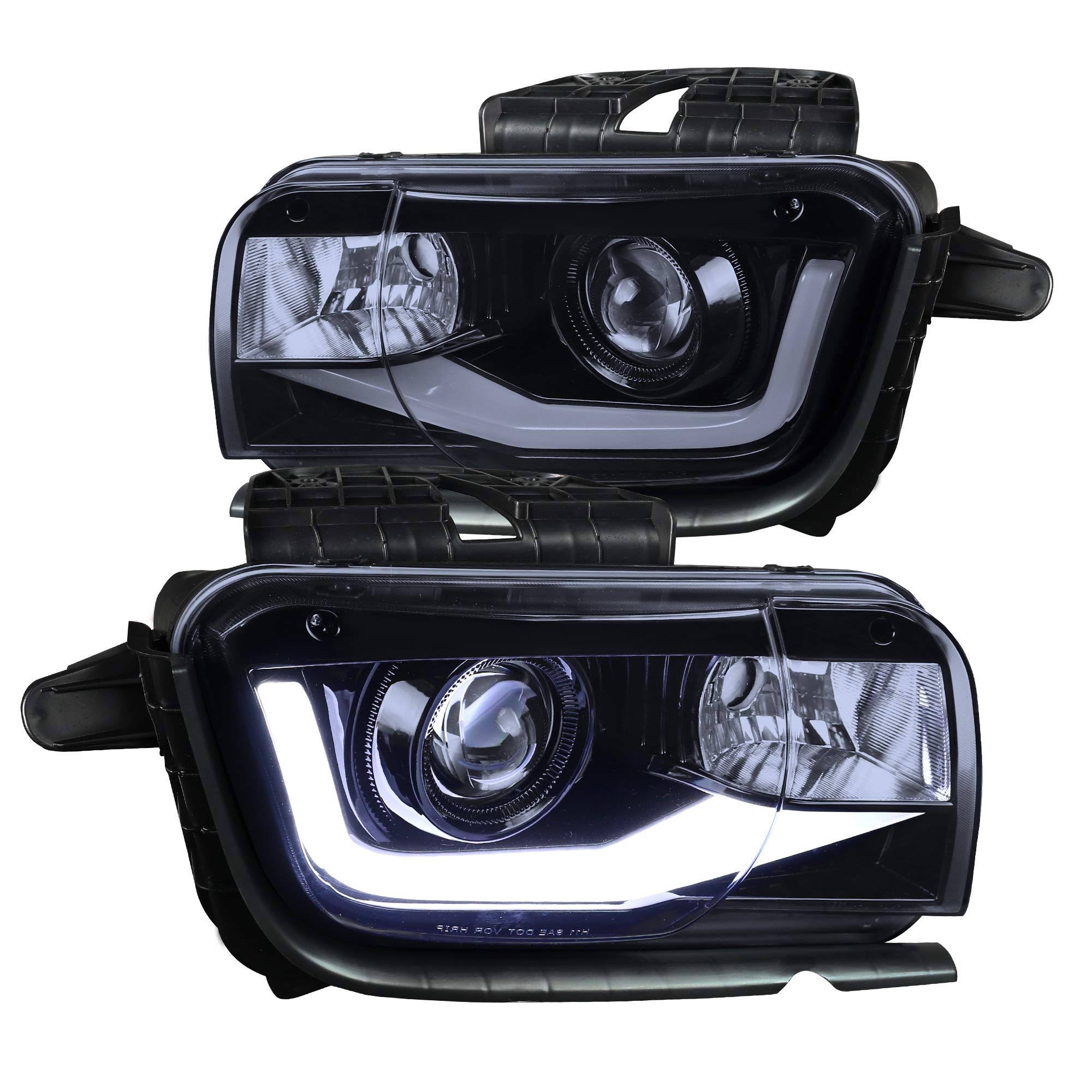 Spec-D Tuning 2010-2013 Chevy Camaro LED Bar Glossy Black Projector Headlights Head Lamps Pair 10 11