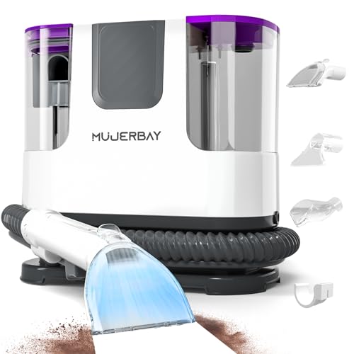 Upholstery Carpet Cleaner, MUJERBAY® 12Kpa Portable Spot and Stain Cleaner, Easy Move with Universal Wheels & Handle, 1.18-inch Deep Cleaning Machine for Couch, Stairs, Car and Pet Messes.
