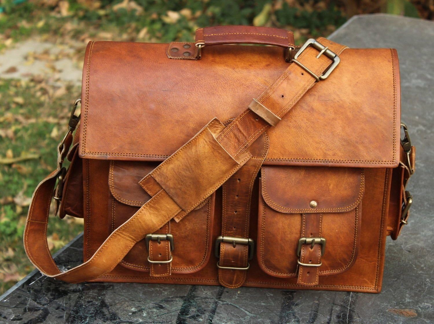 Men's Genuine Leather Vintage Laptop Messenger Handmade Briefcase Bag Satchel By Vintage Couture
