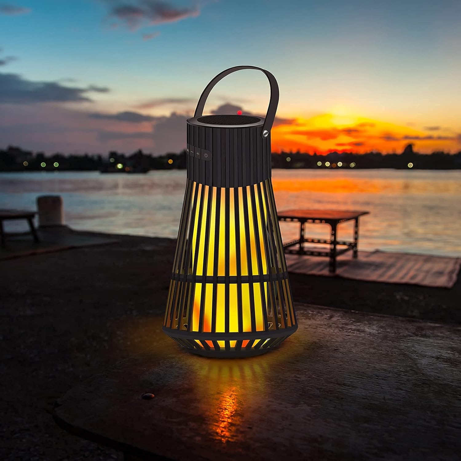 LED Flame Speaker, Tesoorda Portable Waterproof Bluetooth Wireless Speaker for Indoor/Outdoor, LED Flame Effect Speaker with Stereo Sound, Led Table Lanterns/Lamp for Patio,Garden,Camping (1 Pack)