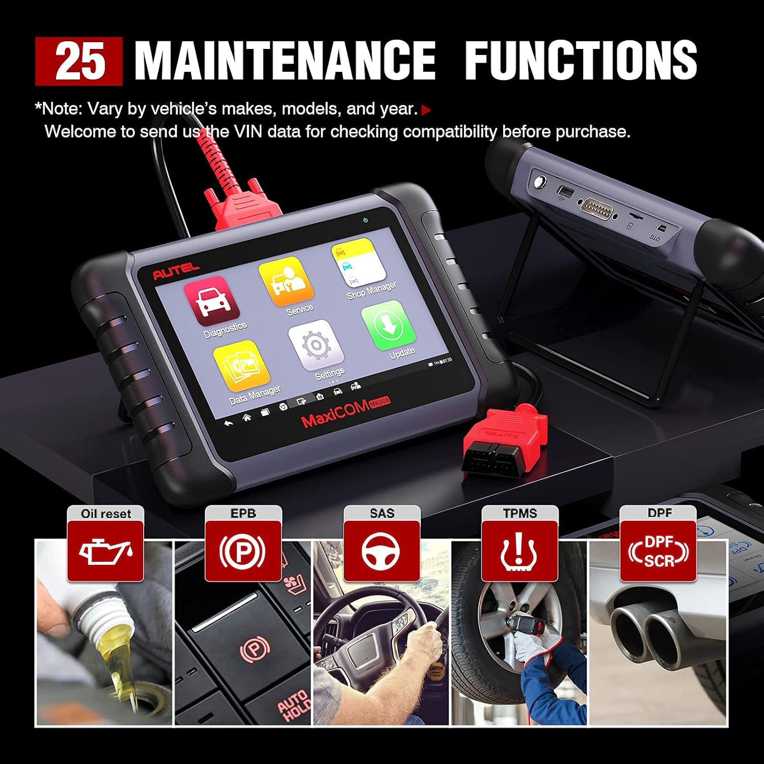 Autel MaxiCOM MK808 OBD2 Scanner Diagnostic Scan Tool with All System Diagnosis and Service Functions Including Oil Reset, EPB, BMS, SAS, DPF, TPMS Relearn
