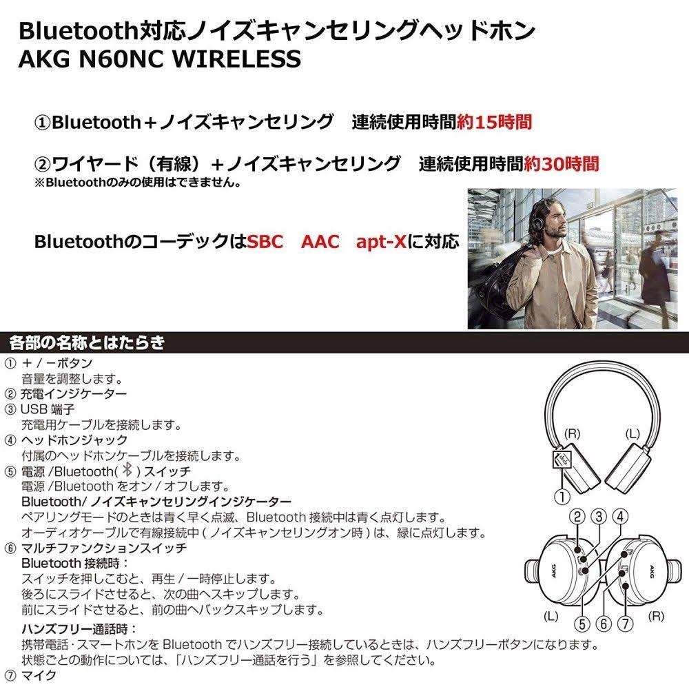 AKG Bluetooth Compatible Noise Canceling Headphone N60NC Wireless from Japan