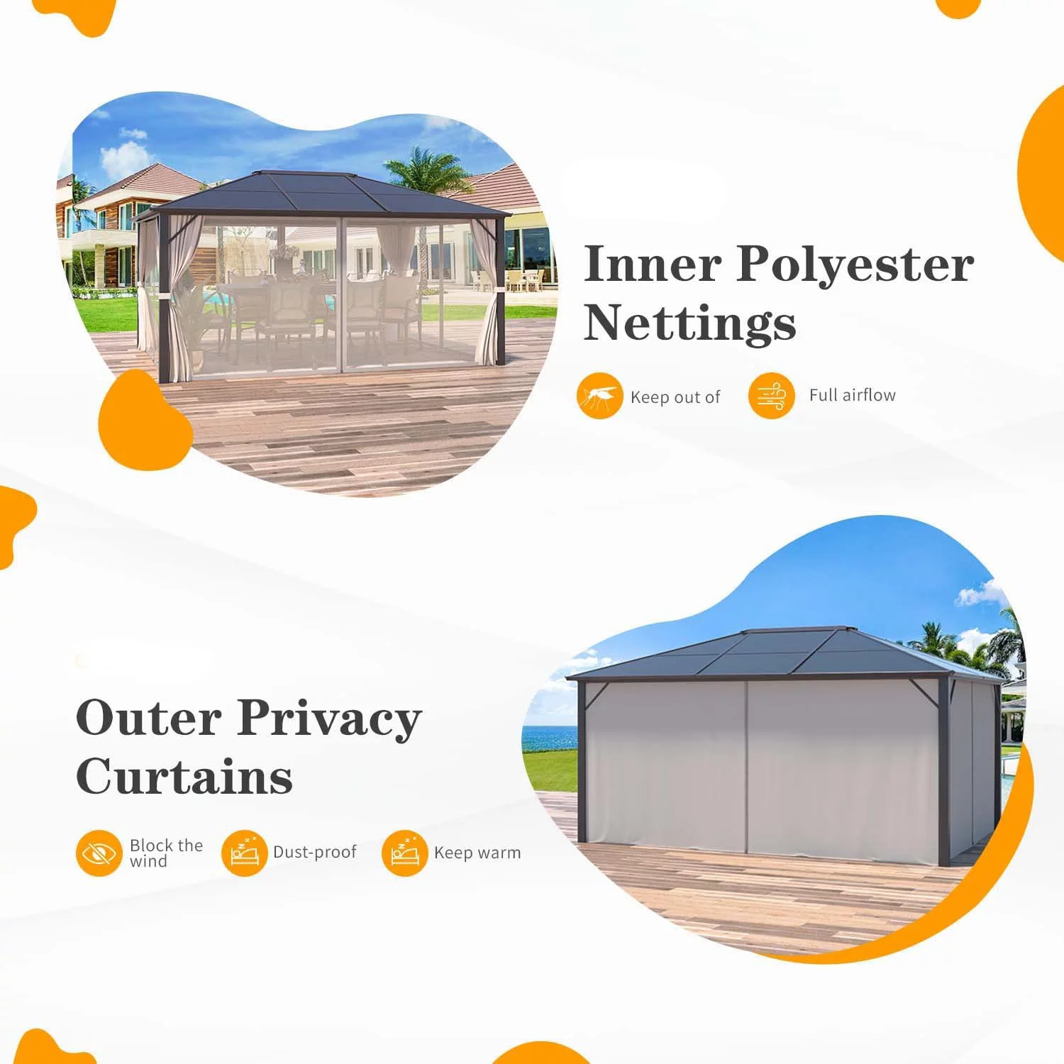 Hommow 10' x 13' Outdoor Hardtop Gazebo, Sun Roof Patio Gazebo with Aluminum Frame