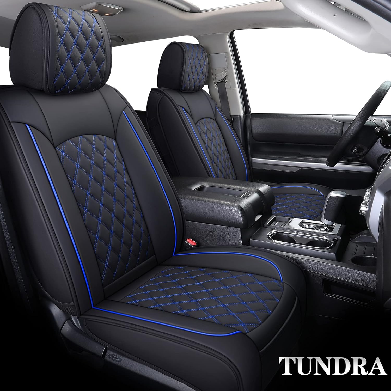 YIERTAI Seat Covers for Toyota Tundra Truck Custom Fit 2008-2022 Crewmax Double Cab Crew Cab Waterproof Leather Airbag Compatible Cushions(2 PCS Front only/Black-White)