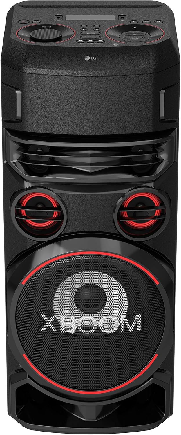 LG XBOOM RN7 Bluetooth Audio System, LED Party Lighting, Karaoke with Voice Filters, XBOOM App Controlled, Bluetooth, Dual USB, Optical and Mic Inputs