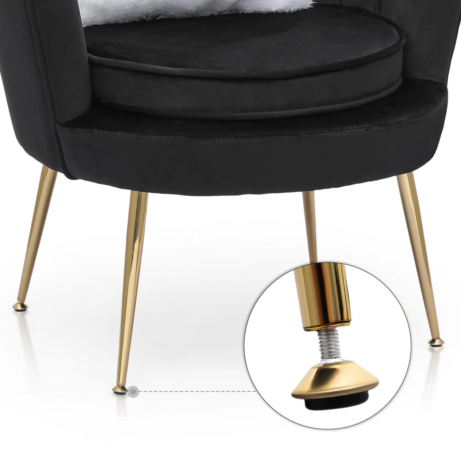 Magshion [CHAIR+PILLOW+FOOTSTOOL SET] Home Tufted Velvet Solo Sofa Ottoman Set with Cushion, Livingroom Accent Chair with Footrest Stool, Black