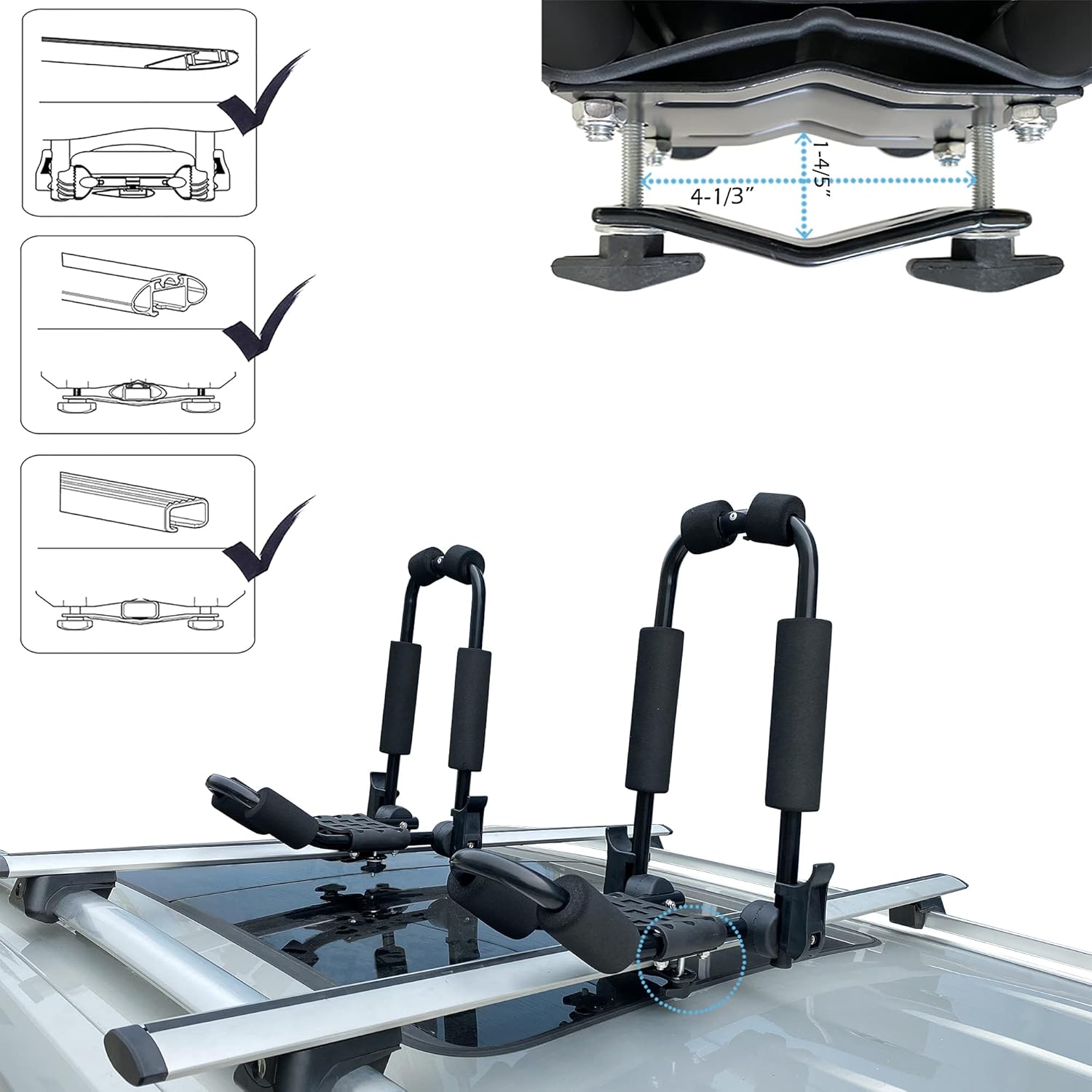 Bonsing Kayak Roof Rack, J-Style Foldable and Universal Mounting Kayak Racks for Roof Rack Rooftop Kayak Carrier for SUV Cars Pack of 2
