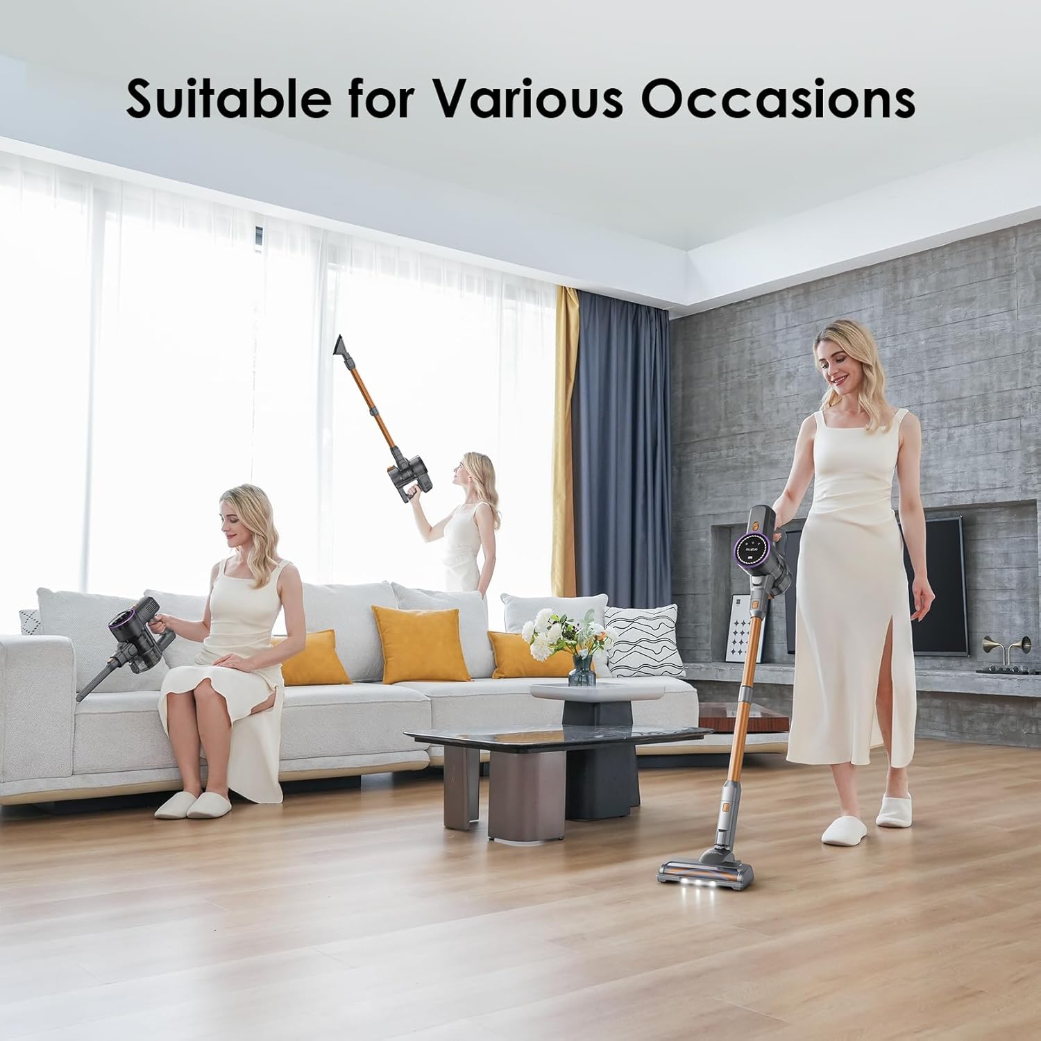 Oraimo Cordless Vacuum, 270W 24Kpa Powerful Stick Vacuum with 45min Detachable Battery,LED Display,Anti-Tangle Vacuum Cleaner for Home, Wireless Vacuum for Pet Hair/Carpet/Hard Floor(Gold)