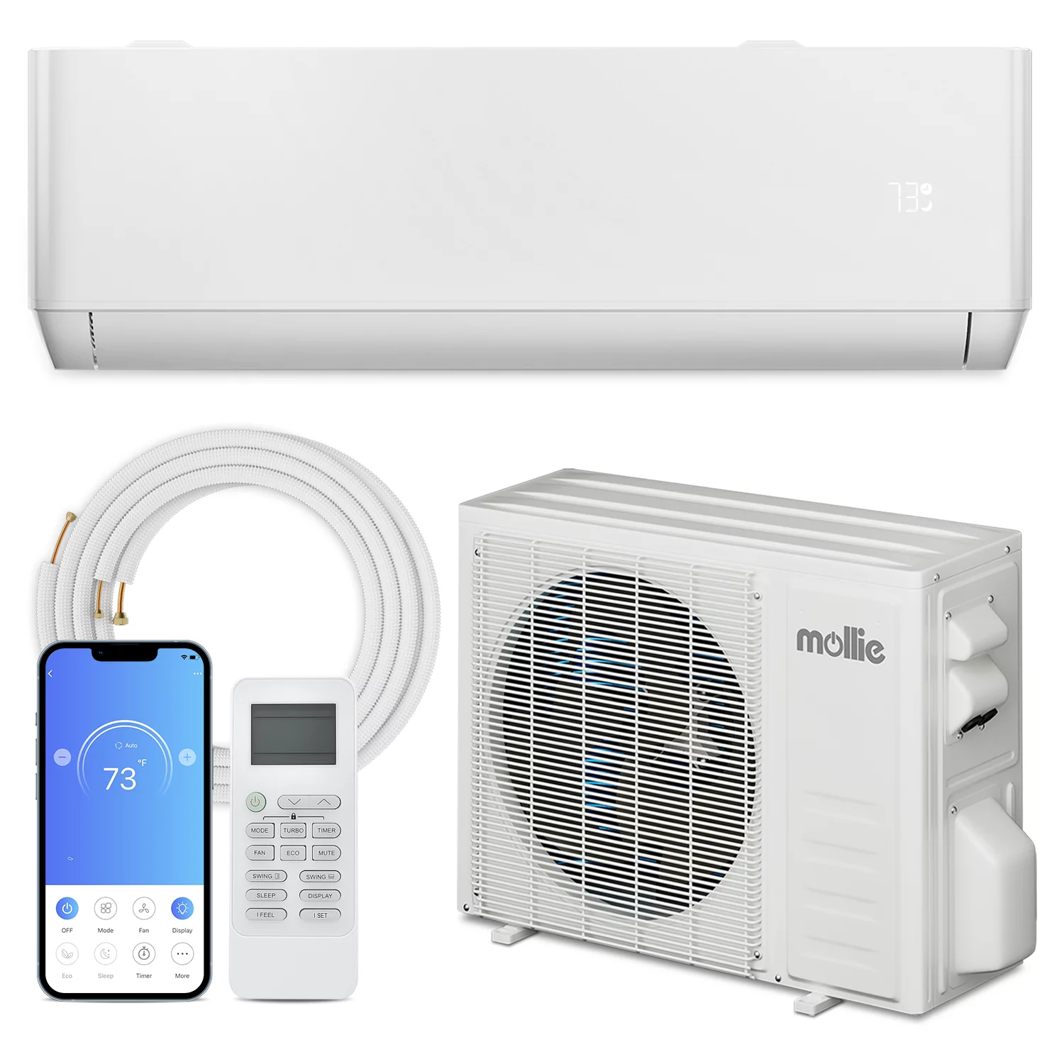 mollie 12000 BTU 22 SEER Mini Split Air Conditioner & Heater with WIFI , Wall-Mounted AC Unit Cools Rooms up to 550 Sq.Ft, Energy Efficient Inverter AC with Heat Pump, White