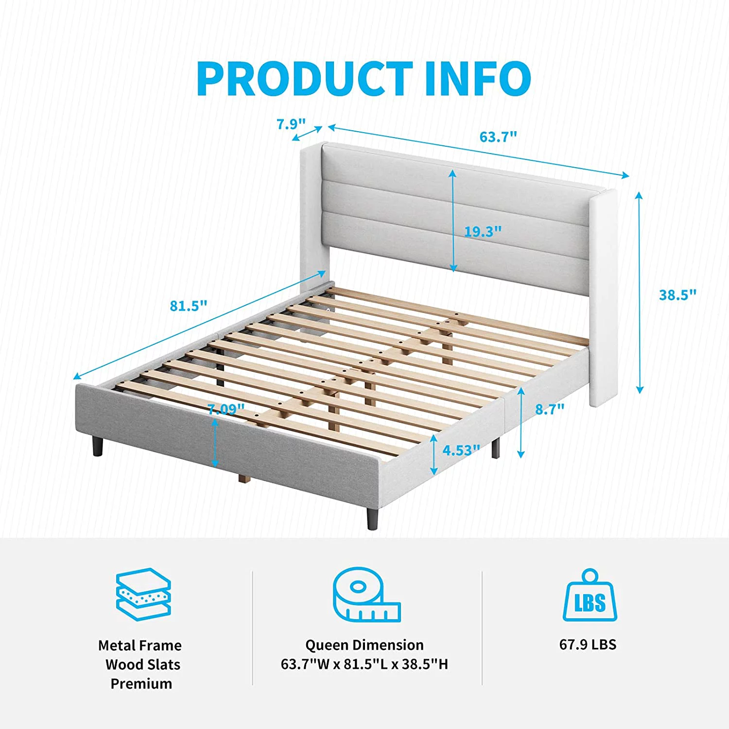 Mjkone Platform Bed Frame, Full Size Bed Frames with Headboard, Modern Bed Frame Has Wooden Slat Support, No Box Spring Needed/Easy Assembly/No Mattress(Full, Light Grey)