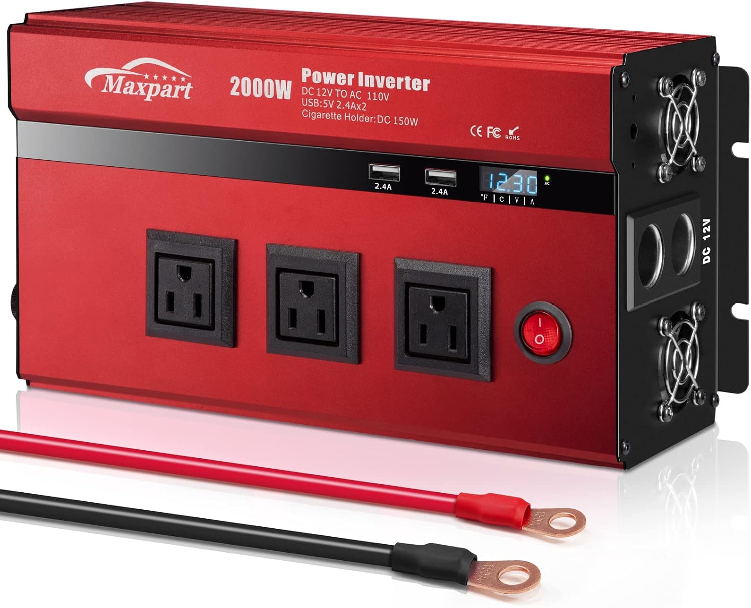 2000W Power Inverter 12v DC to 110v AC Converter with 3 AC Outlets, 2000 Watts Car Inverters for Vehicles Truck with 2 USB Charging Port (0-2.4A) and Car Cigarette Lighter,Solar Setup Inverter