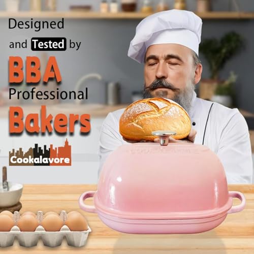 Cast Iron Dutch Oven,6 QT Bread Oven,Thick Enameled Loaf Pan with Lid,Bread Pans for Homemade Bread,14.5"Dutch Oven for Bread Baking,Loaf Pans-with Silicone Baking Mat&Recipe,Gifts for Family,Pink