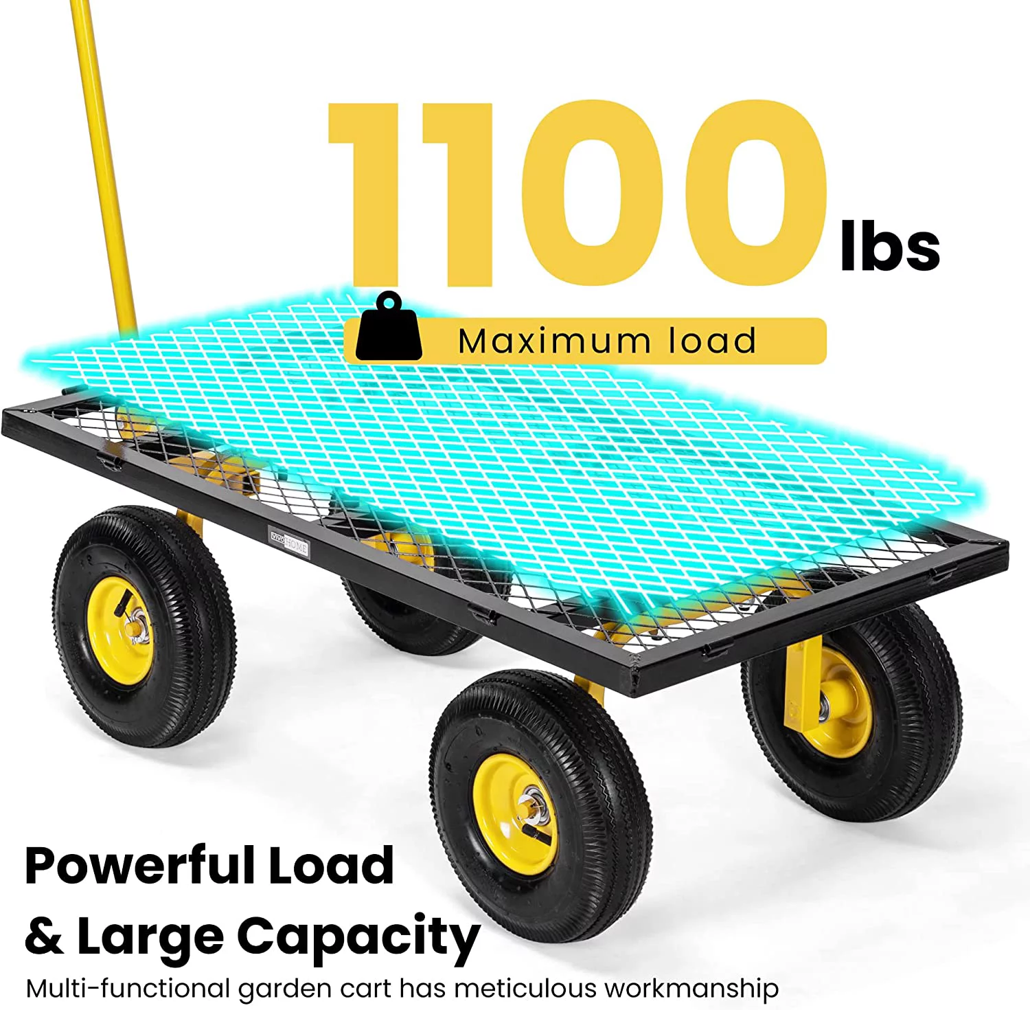 SPECSTAR Mesh Steel Garden Cart with Removable Sides and 4.10/3.50-4 inch Wheels, 880 lbs Capacity