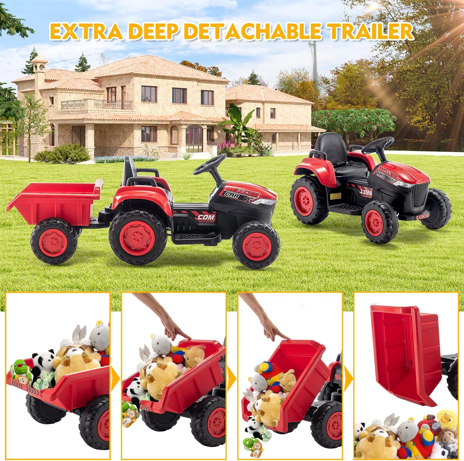 Erommy Kids Ride on Tractor with Remote Control, 12V Battery Powered Electric Tractor with 30W Dual Motors/Cool Lights/Bluetooth Music for Kids, Green