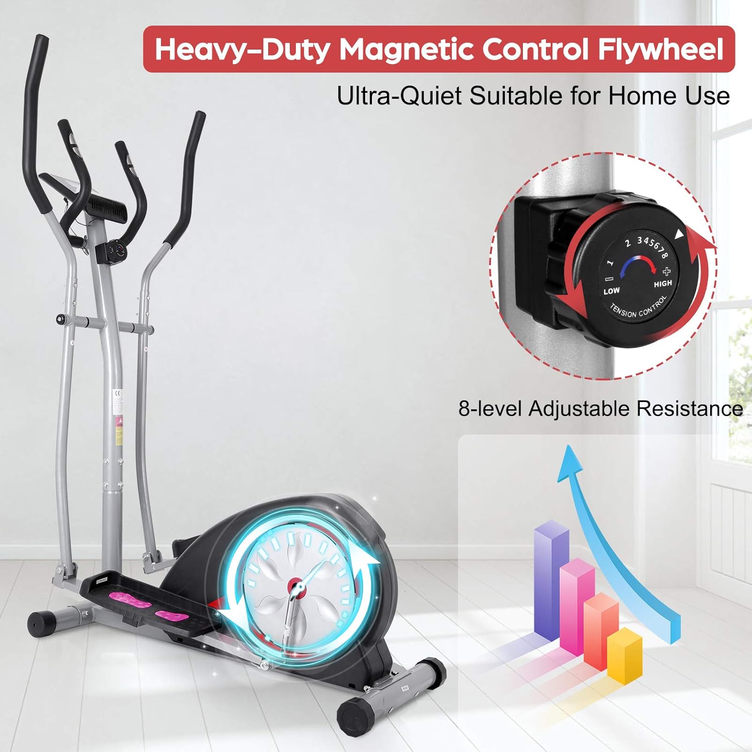 Elliptical Machine Magnetic Elliptical Training Machine for Home Use Elliptical Training Machines with LCD Monitor and Smooth Quiet Driven Pulse Rate Grips