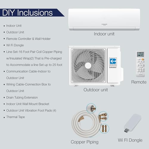 Bonaire Durango Mini Split Air Conditioner and Heater with Smart Wifi App Enabled, Energy Saving Inverter Ductless Wall AC Unit for Rooms, White