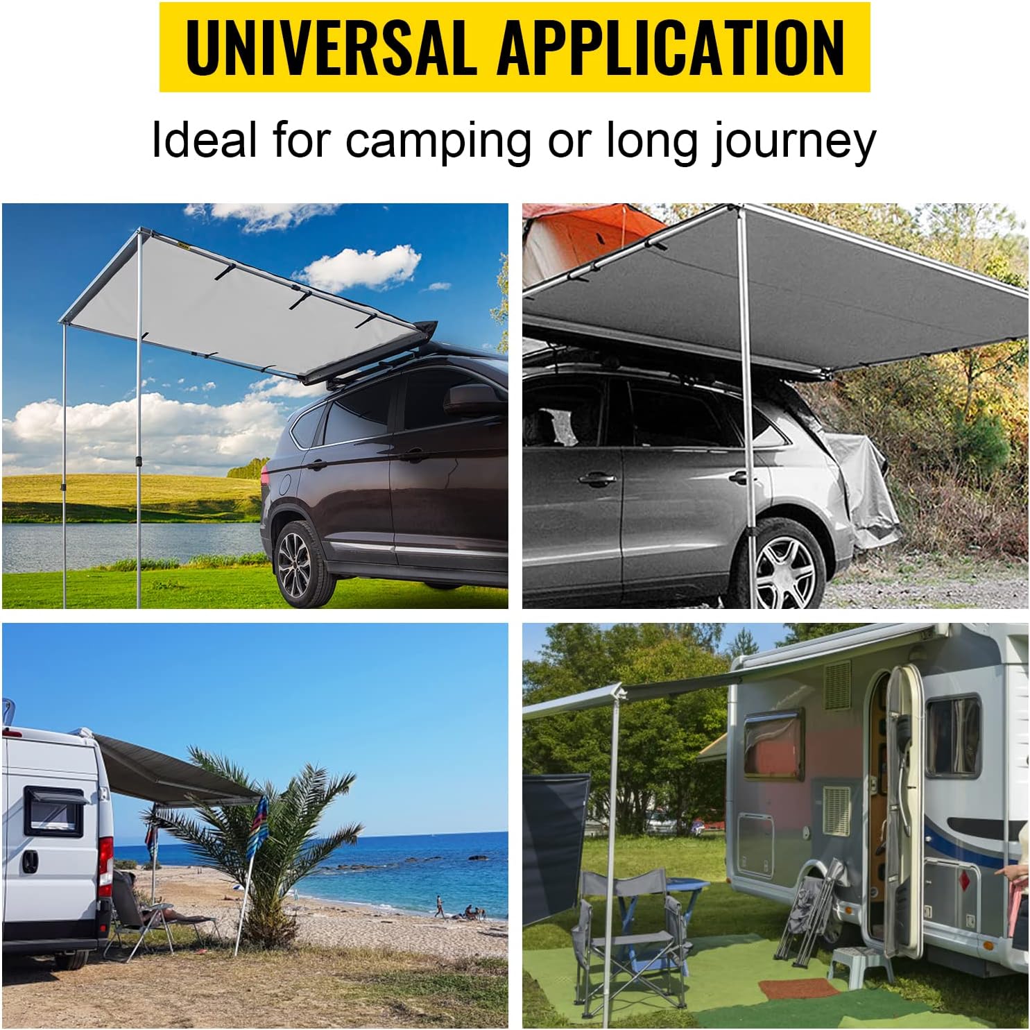 VEVOR Car Side Awning, 4.6'x6.6', Pull-Out Retractable Vehicle Awning Waterproof UV50+, Telescoping Poles Trailer Sunshade Rooftop Tent w/ Carry Bag for Jeep/SUV/Truck/Van Outdoor Camping Travel, Grey