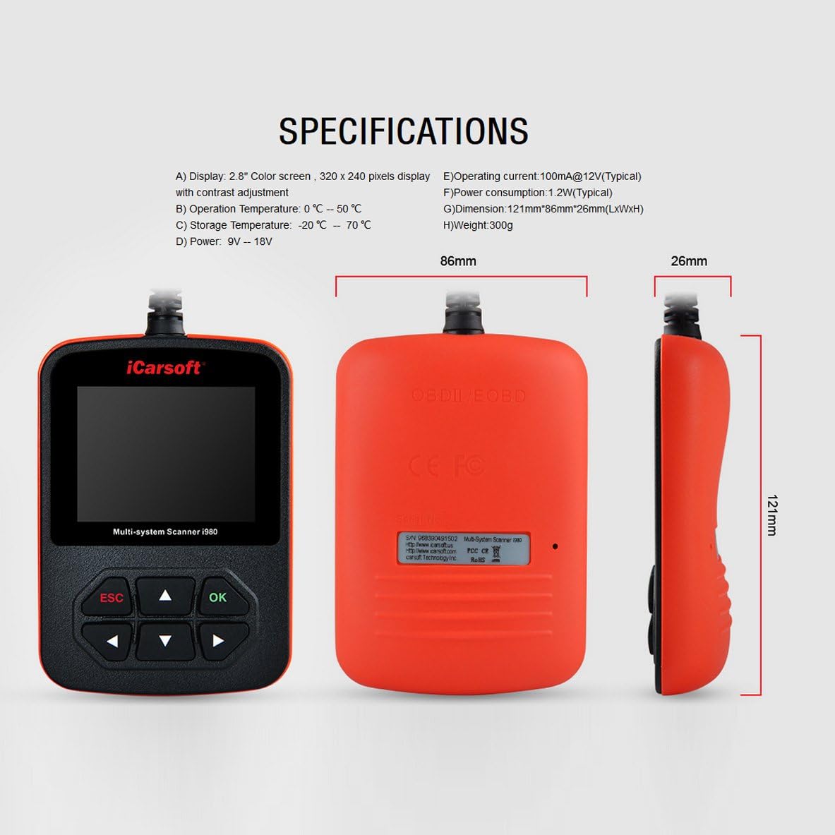 iCarsoft Genuine Mercedes Benz I980 Professional Diagnostic Scanner Tool
