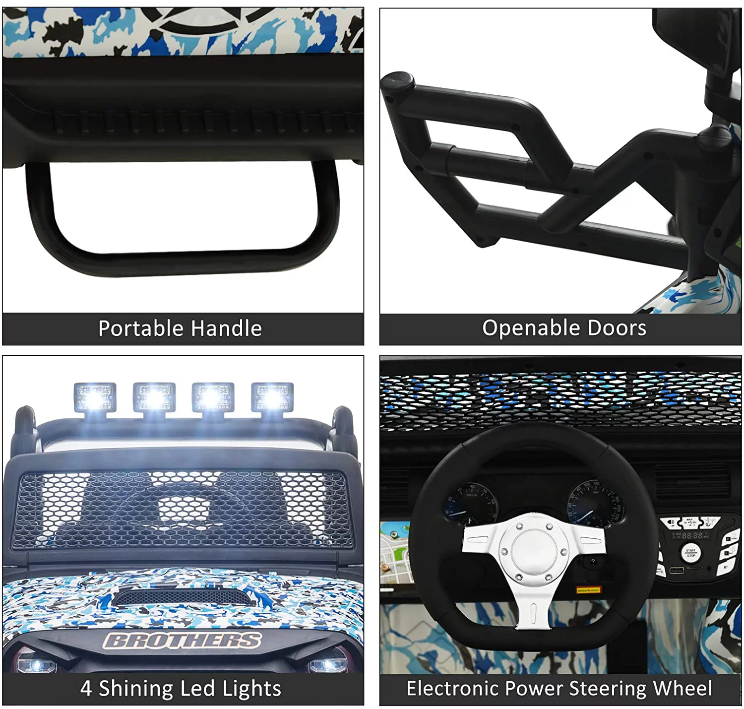 Uenjoy 12V Kids Ride on Toys Electric Battry-Powered Ride-On Truck Car RC Toy w/ Remote Control 2 Speed Camouflage Blue - Curated Treasures Market