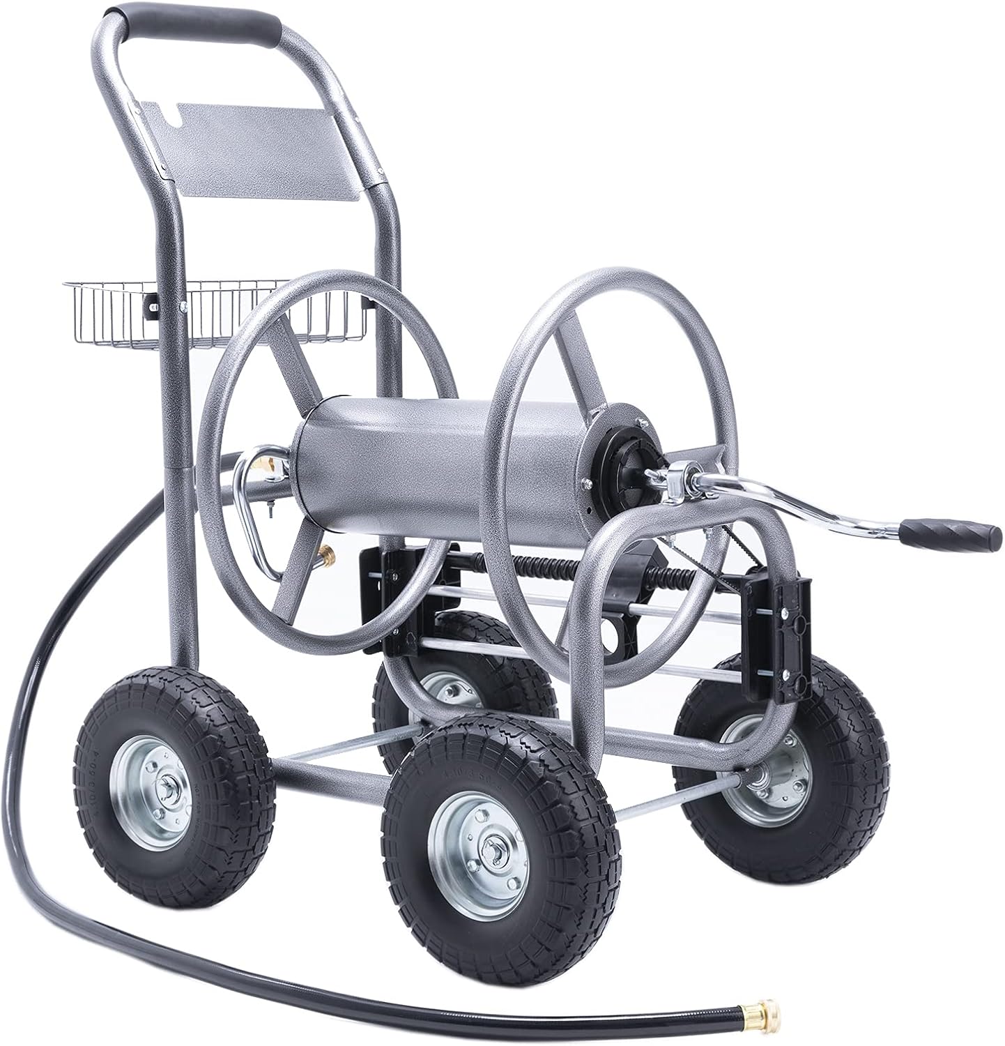 Giraffe Tools Industrial Hose Reel Cart, Heavy Duty Hose Reel with 4 Solid Wheels, Slide Hose Guide System, Holds 250-Feet of 5/8 Hose Capacity for Garden & Yard