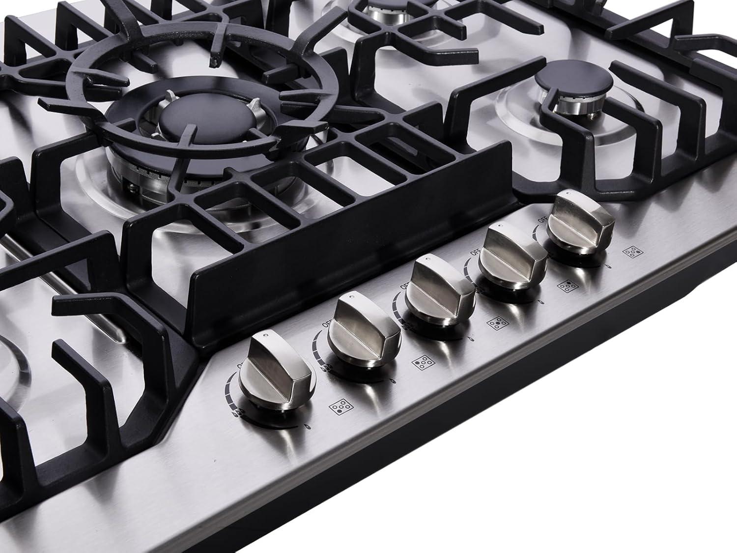 30 Inch Gas Cooktop, Stainless Steel Built-in 5 Burners Stovetop Dual Fuel Gas Hob NG/LPG Convertible Gas Cooktop DK5712