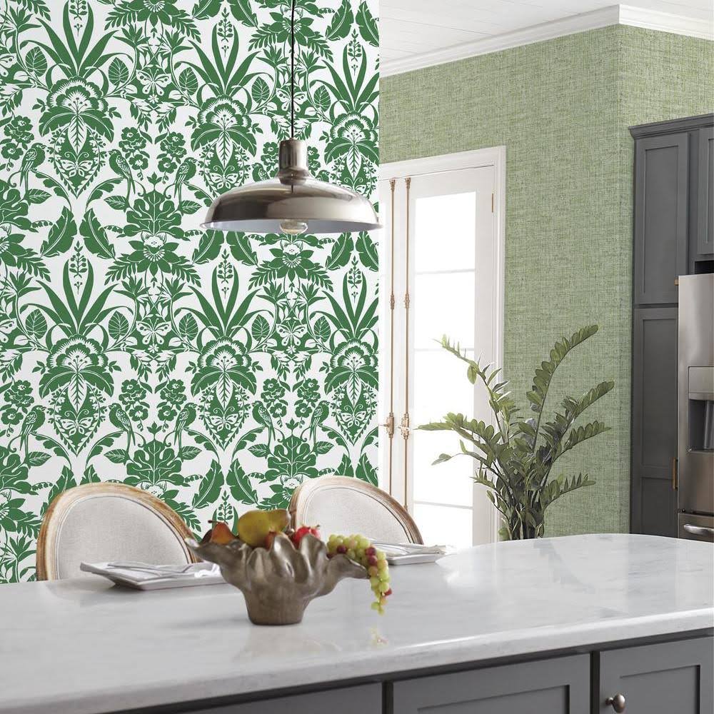York Wallcoverings CY1584 Botanical Damask Wallpaper Green