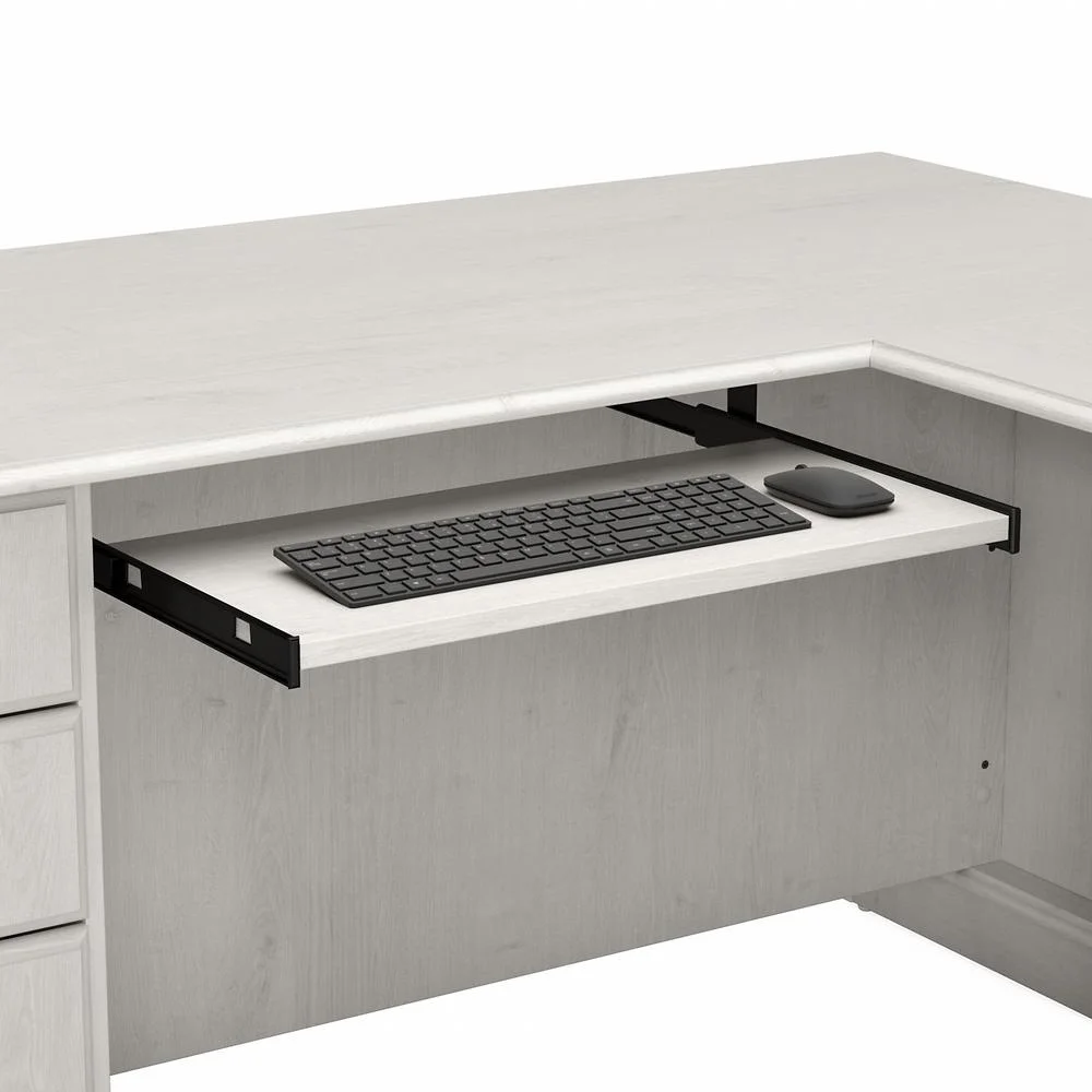 Saratoga L Shaped Desk with Storage Set in Linen White Oak - Engineered Wood
