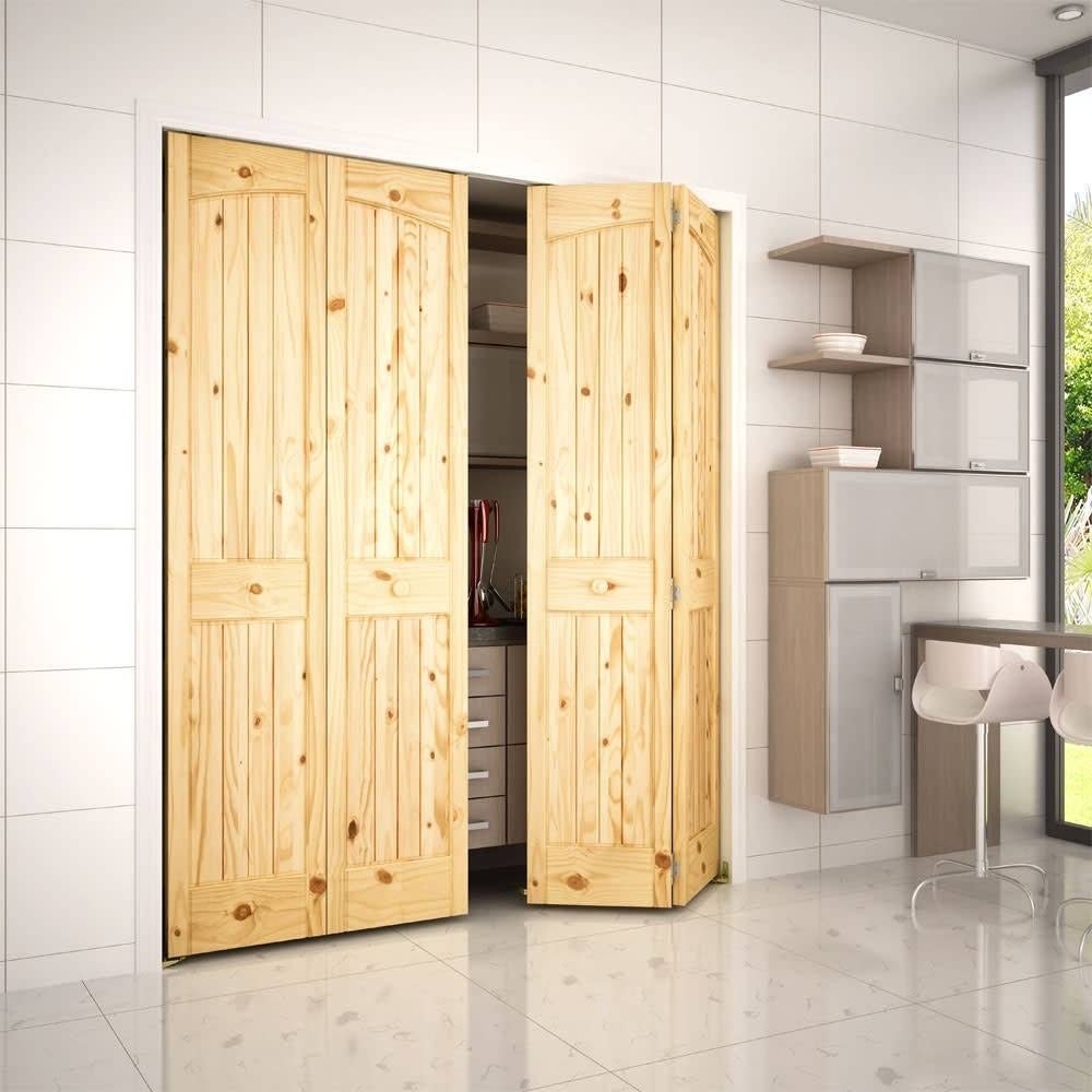 Frameport Paneled Manufactured Wood Unfinished Bi-Fold DOOR, Beige