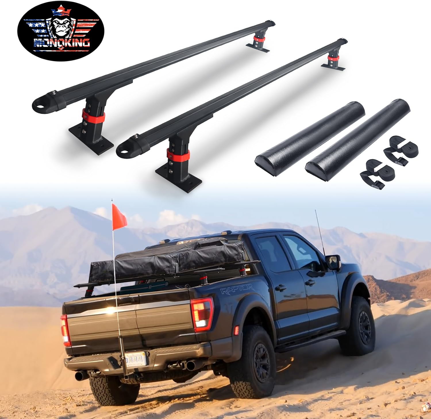 Truck Bed Racks Low Profile, MONOKING Truck Ladder Racks Adjustable Height Heavy Duty Bed Rack for Kayaks Bikes Rooftop Tent