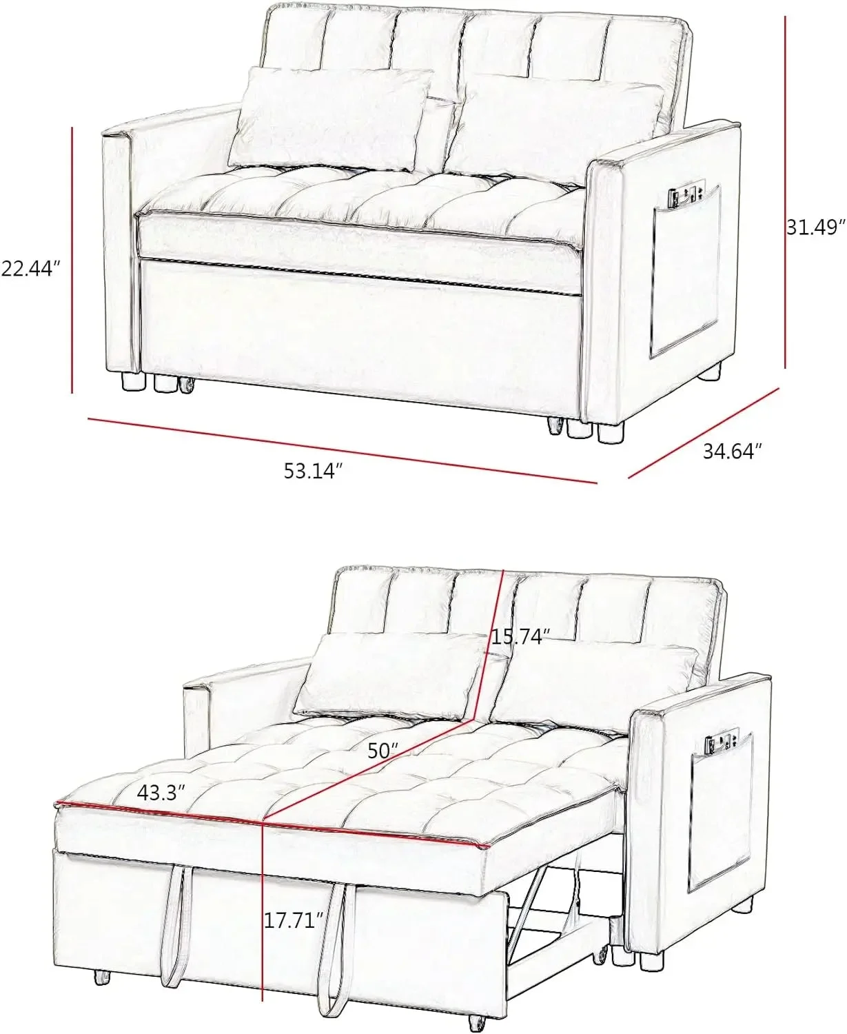 3 in 1 Convertible Sleeper Loveseat, Futon Sofa Couch With Pullout Bed ,Furniture for Living Room sofa bed  home furniture