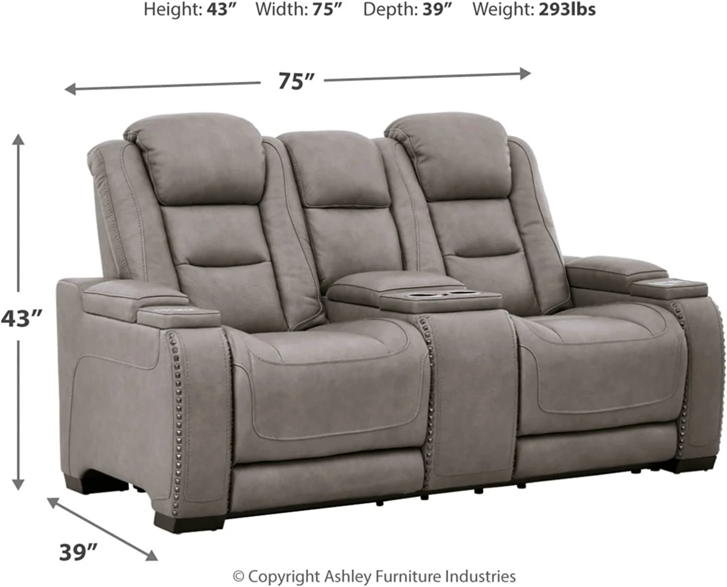Signature Design by Ashley The Man-Den Leather Power Reclining Loveseat in Gray