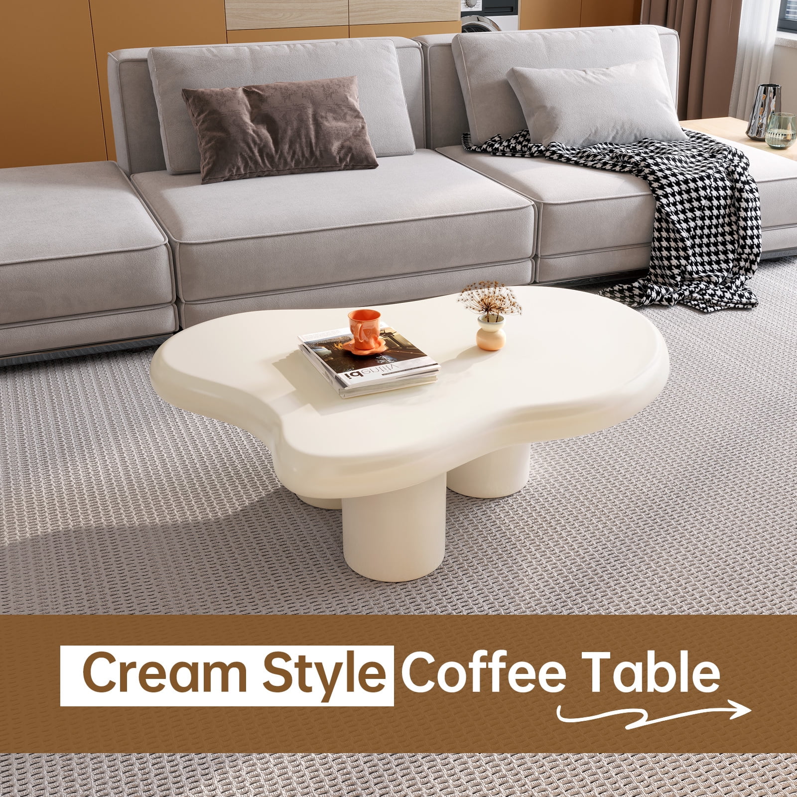 Guyii Cloud Coffee Table, Irregular Coffee Table for Living Room with 3 Legs, White 46.06 Inch