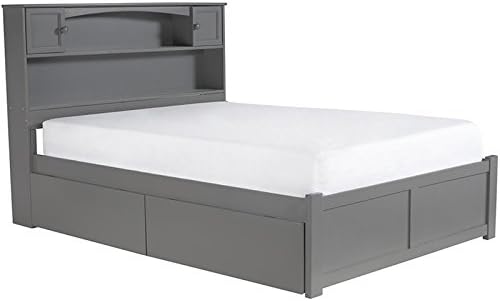 BOWERY HILL Solid Wood Bookcase Storage Full Bed in Gray