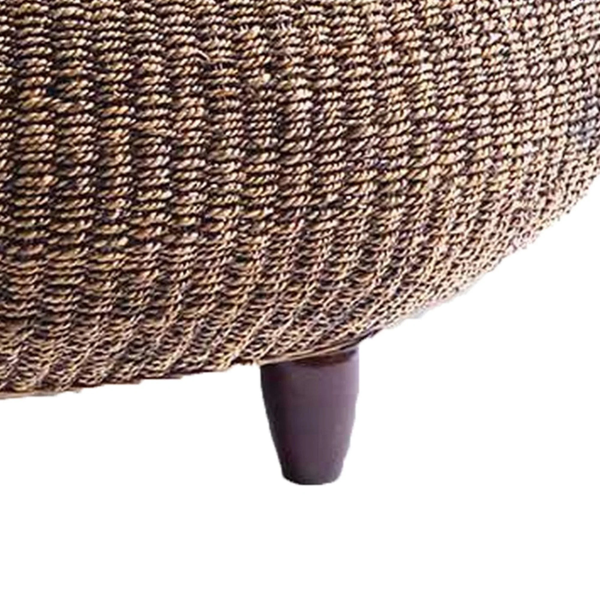 Benjara  43 in. Modern Round Table with Wicker Woven Hardwood Frame, Espresso Brown