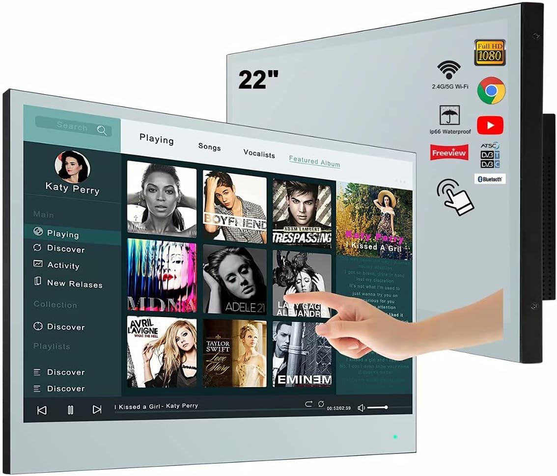 elecsung 22 inch Touchscreen Smart Mirror TV for Bathroom IP66 Waterproof Television with Integrated HDTV(ATSC) Tuner Full HD 1080P with Wi-Fi, 2023 Model