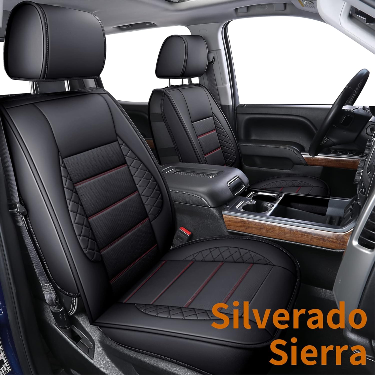 LUCKYMAN CLUB D04-S2-2 Seat Covers, Fit for 2019-2022 Chevy Silverado GMC Sierra 1500 and 2020-2022 2500HD 3500HD Crew Cab Water Proof Faux Leather with Center Console Cover(Full Set, Gray)