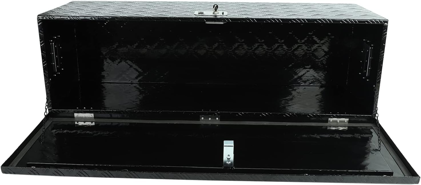 bchsadvb Truck Bed Tool Box Truck Storage Trailer Flat Bed Pickup Trailer w/Lock & Keys,49x15x15 Inch Heavy Duty Black Aluminum 5 Bar Tread