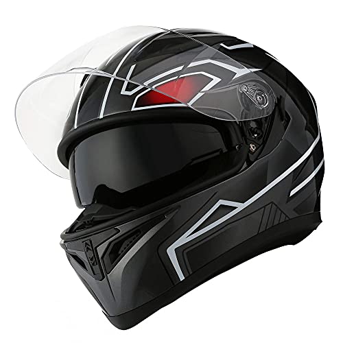 1Storm Motorcycle Full Face Dual Visor Helmet Bundle with Spoiler and Motorcycle Bluetooth Headset: HJK316 Matt Black