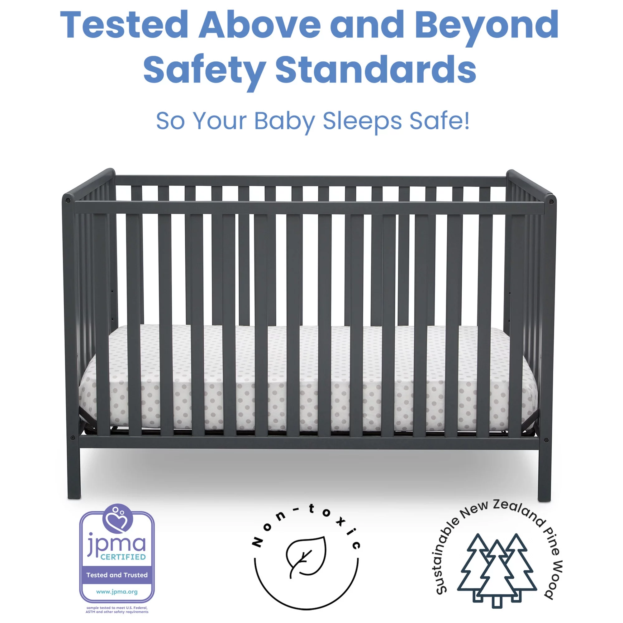 Delta Children Heartland 4-in-1 Convertible Baby Crib, Charcoal Gray