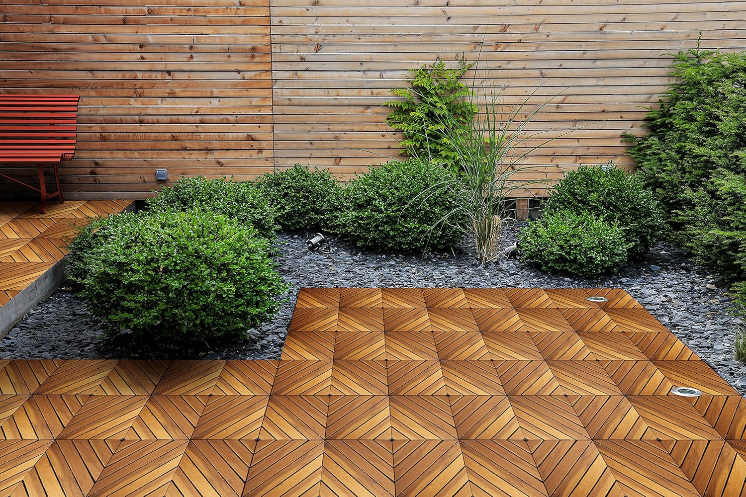 Wood Interlocking Flooring Tiles (Pack of 10, 12" x 12"), Solid Wood Acacia Deck Tiles Interlocking Outdoor, Patio Tiles Outdoor Interlocking Waterproof All Weather (8 Slat)