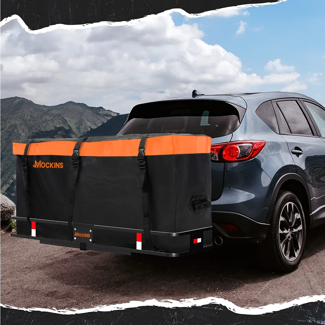 Mockins 60"x20"x6" Cargo Carrier Hitch Mount | 500lbs Cap. 2" Receiver Hitch Carrier with 16 CF Waterproof Bag