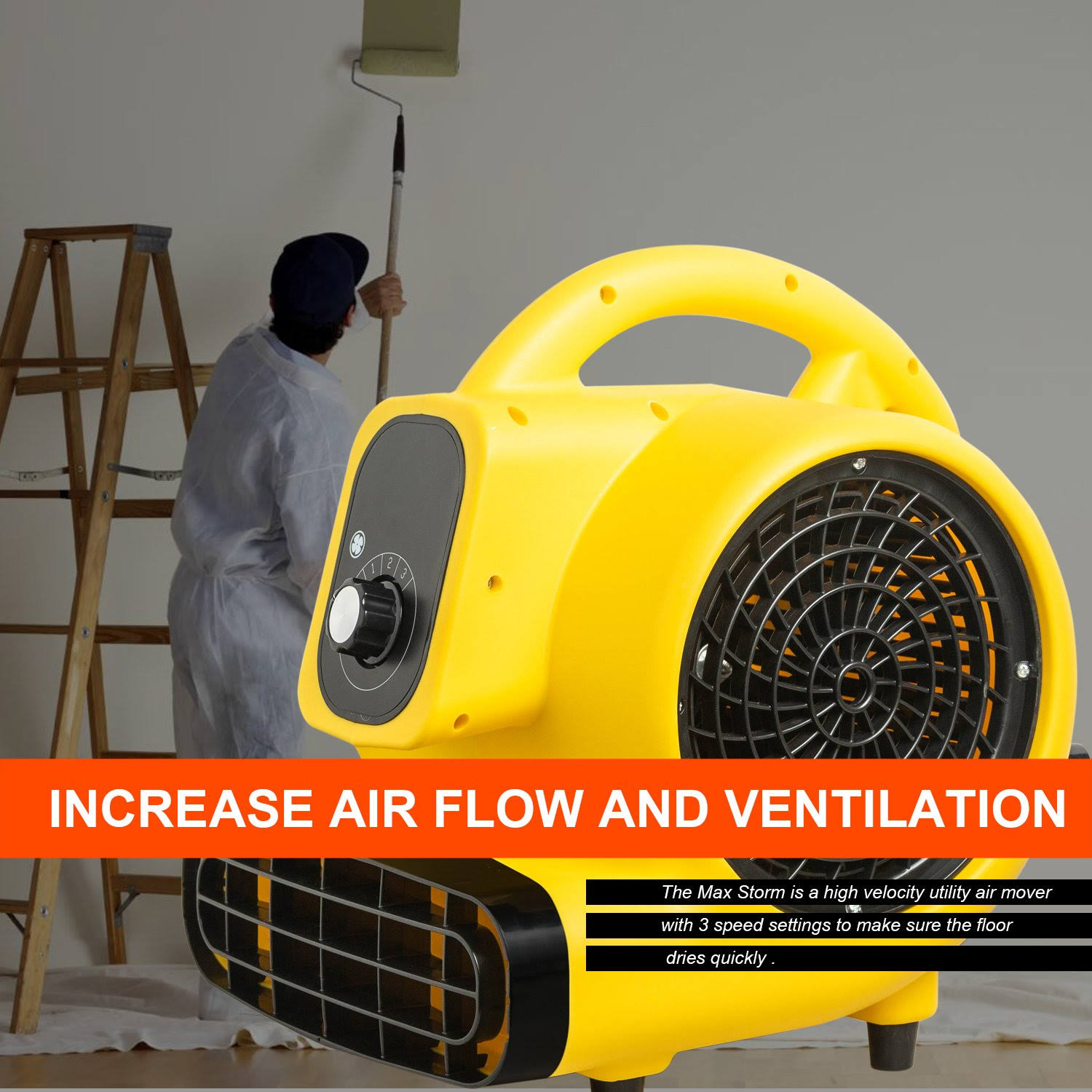 3-Speed Air Mover Floor Carpet Dryers Lightweight Blower Floor Fan Ventilator