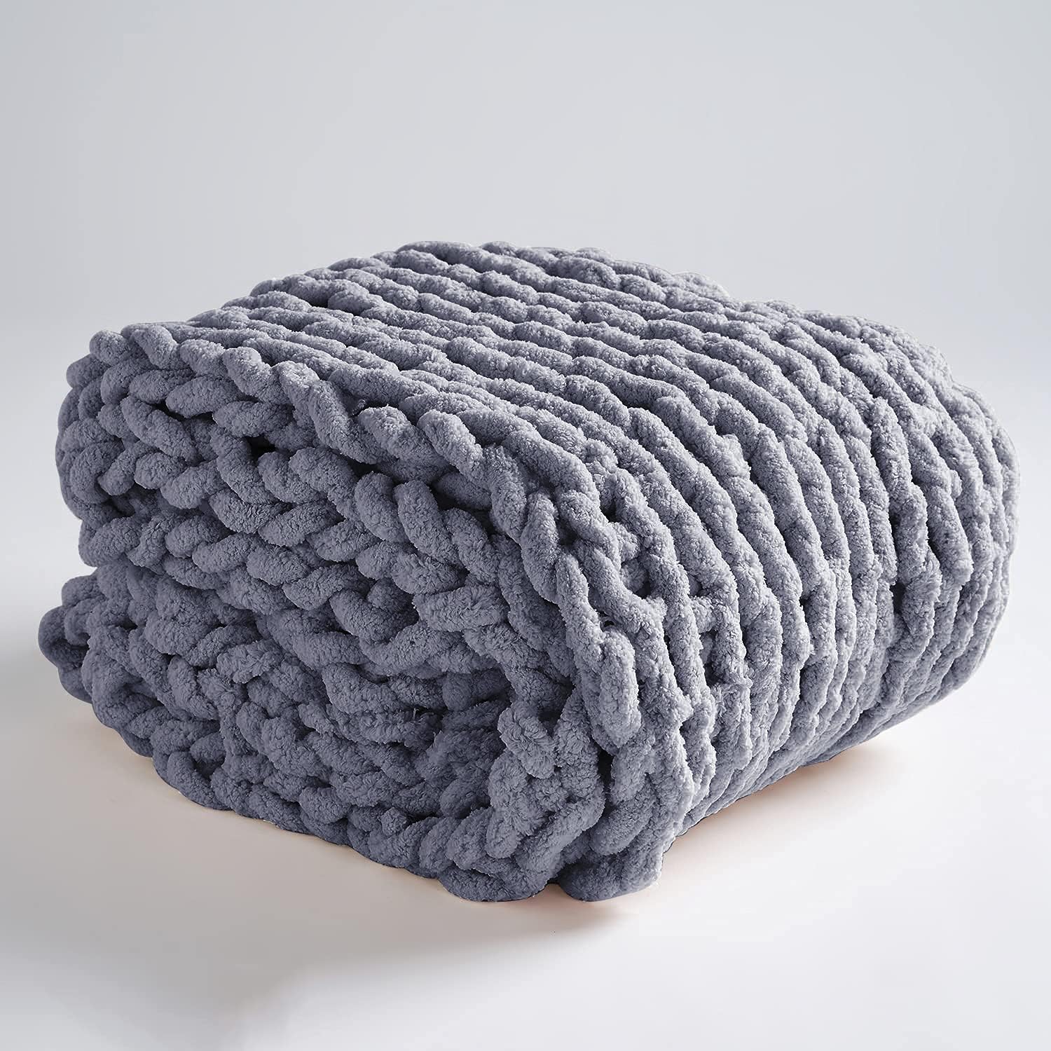 PENKERMAR Chunky Knit Blanket Chenille Throw Handmade Soft Chenille Large Cable Throw Knit Blanket for Bedroom Sofa Gray 40x40 （Single Sofa）