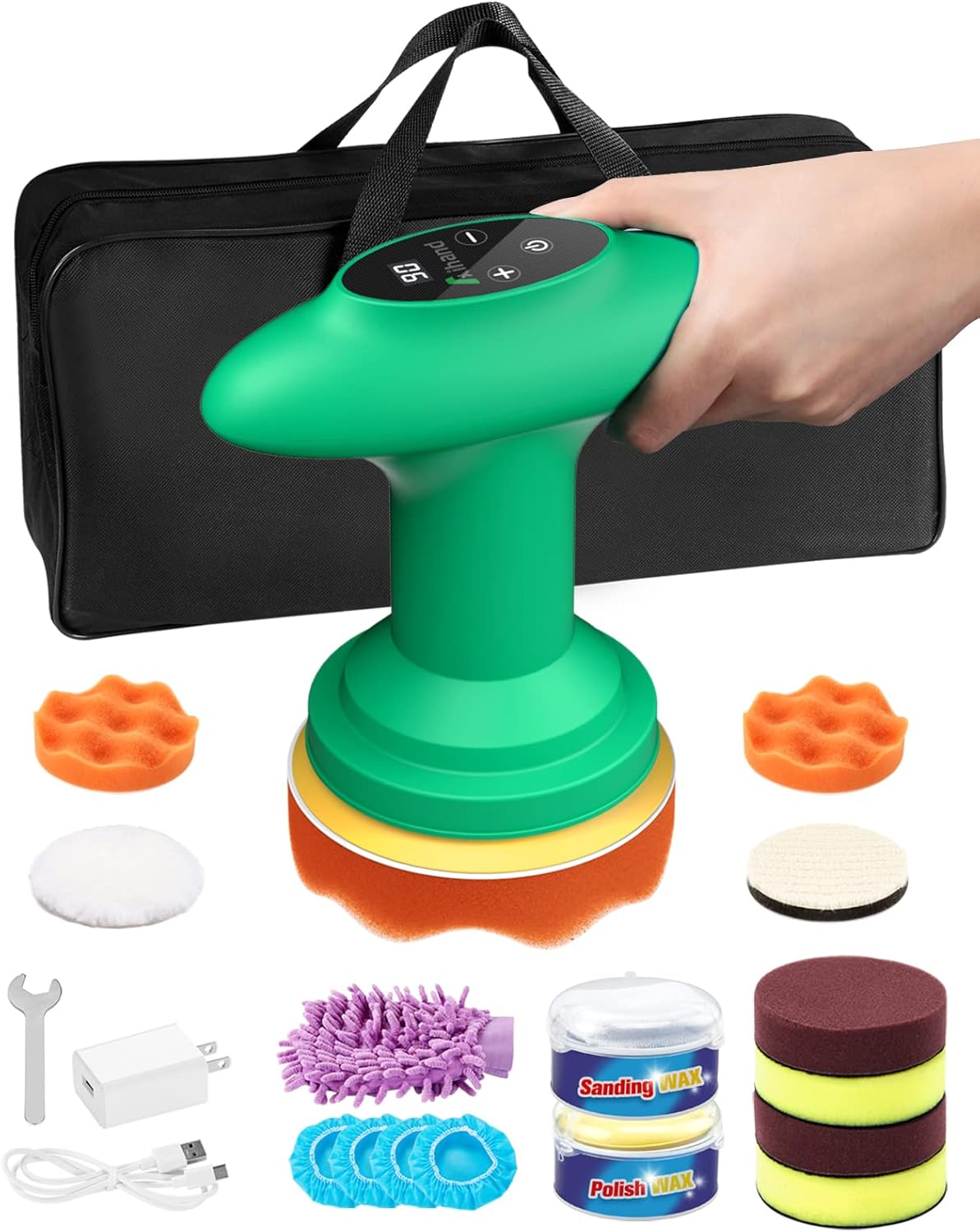 Cordless Car Polisher, 4inch 2500-6000 RPM Orbital Polisher with 8 Pads, Aihand Lightweight Micro Cordless Buffer with Polish/Paste Wax for Car Detailing/Waxing, 6 Speeds, 12V with LCD Display Pack of 2