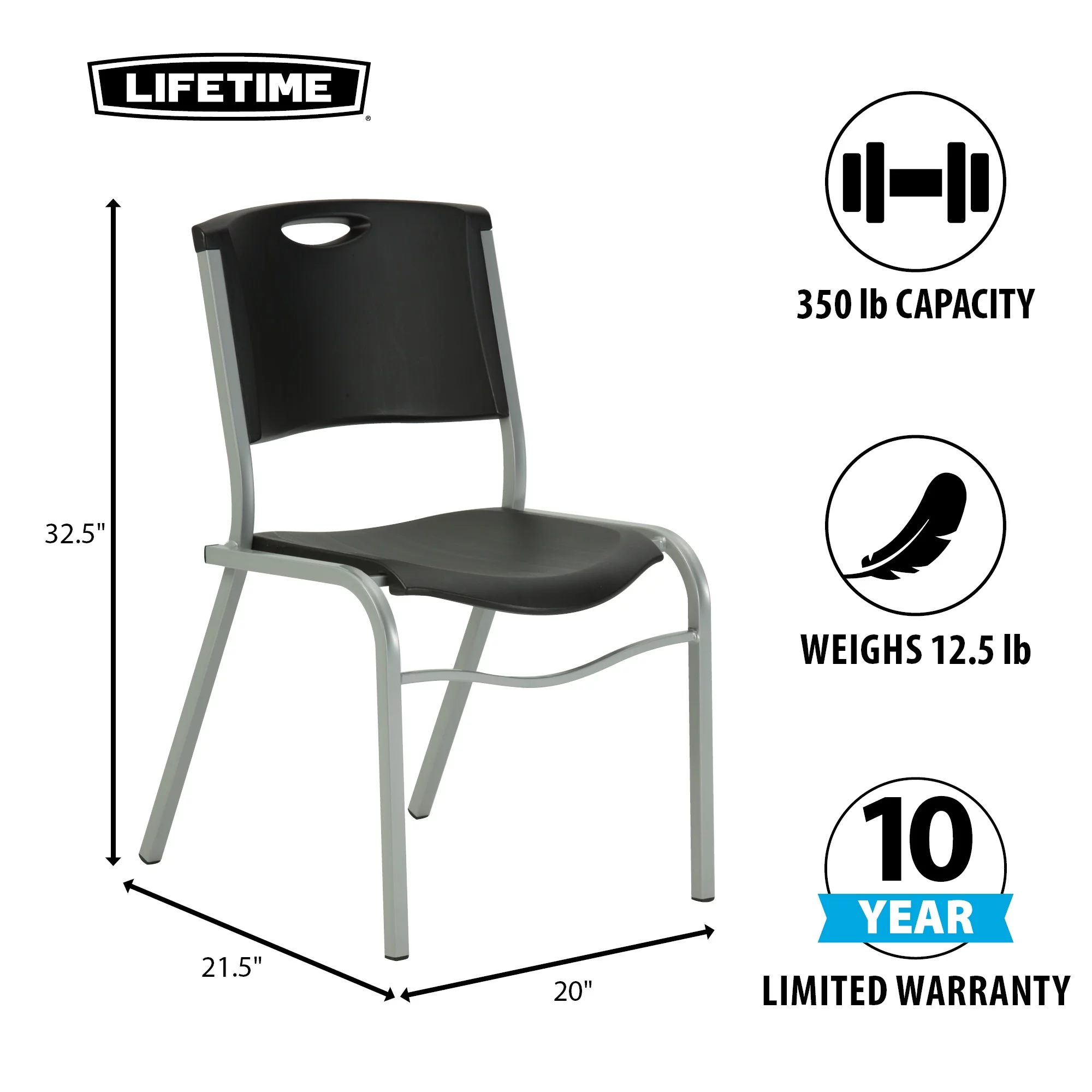 Lifetime Plastic Stacking Chair (4 Pack), Black