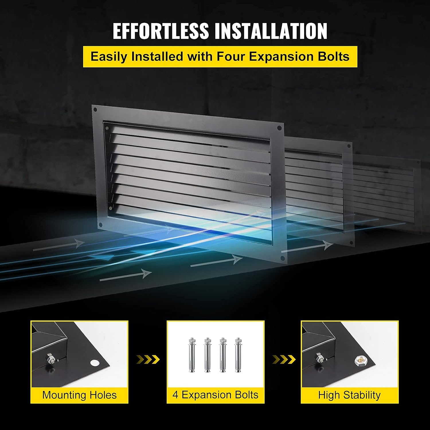 VEVOR Flood Vent, 16" X 32" Foundation Flood Vent, to Reduce Foundation Damage and Flood Risk, Black, Wall Mounted Flood Vent, for Crawl Spaces,Garages & Full Height Enclosures (16" X 32")